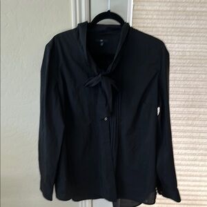 Gap Black Button Down w/Neck Bow and Pintuck detail